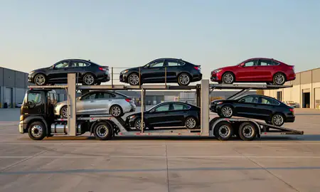 Car transporter parked in an industrial area of State College, Pennsylvania, United States