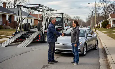 Vehicle owner beside their delivered car in Wilkes-Barre, Pennsylvania, United States