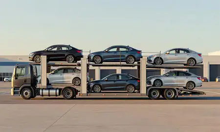 Car transporter parked in an industrial area of Wilkes-Barre, Pennsylvania, United States