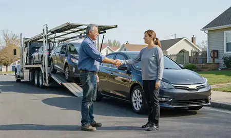 Vehicle owner beside their delivered car in Williamsport, Pennsylvania, United States