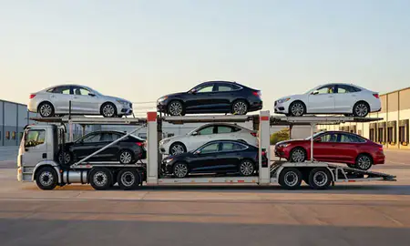 Car transporter parked in an industrial area of Williamsport, Pennsylvania, United States