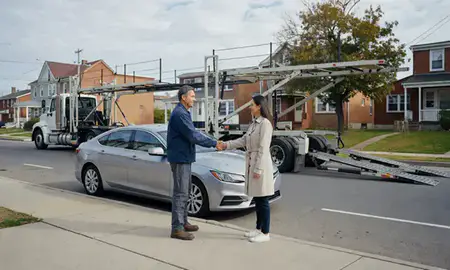 Vehicle owner beside their delivered car in York, Pennsylvania, United States