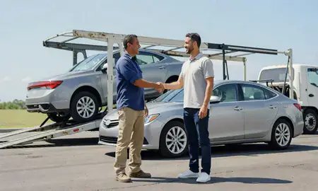 Vehicle owner beside their delivered car in Puerto Rico, United States