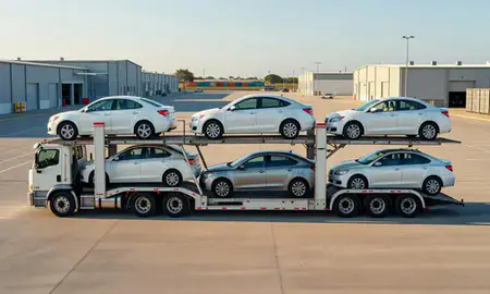 Car transporter parked in an industrial area of Aguadilla, Puerto Rico, United States