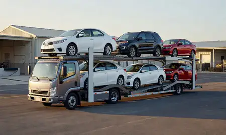 Car transporter loaded with vehicles in Aguadilla, Puerto Rico, United States