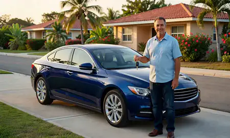 Car delivered to a driveway in Arecibo, Puerto Rico, United States