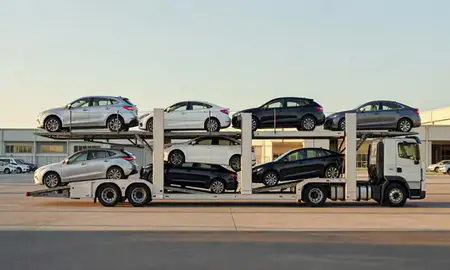 Car transporter parked in an industrial area of Arecibo, Puerto Rico, United States