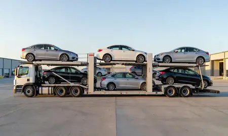 Car transporter parked in an industrial area of Bayamón, Puerto Rico, United States