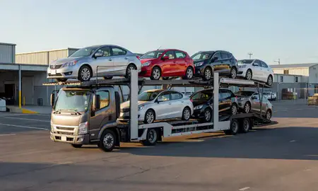 Car transporter loaded with vehicles in Bayamón, Puerto Rico, United States