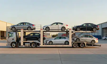 Car transporter parked in an industrial area of Cabo Rojo, Puerto Rico, United States