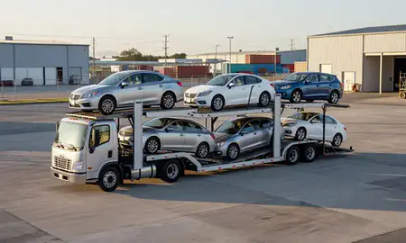 Car transporter loaded with vehicles in Caguas, Puerto Rico, United States