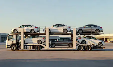 Car transporter parked in an industrial area of Caño Martin Peña, Puerto Rico, United States