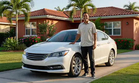Customer with their delivered car in Canóvanas, Puerto Rico, United States