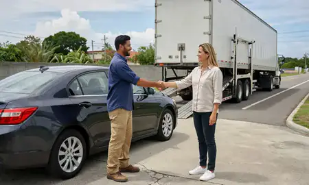 Vehicle owner beside their delivered car in Canóvanas, Puerto Rico, United States