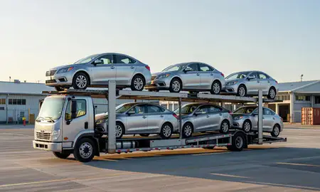 Car transporter loaded with vehicles in Canóvanas, Puerto Rico, United States