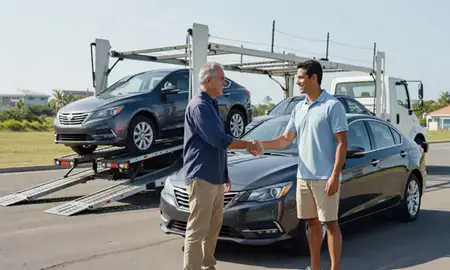 Vehicle owner beside their delivered car in Carolina, Puerto Rico, United States