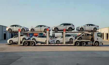 Car transporter parked in an industrial area of Carolina, Puerto Rico, United States