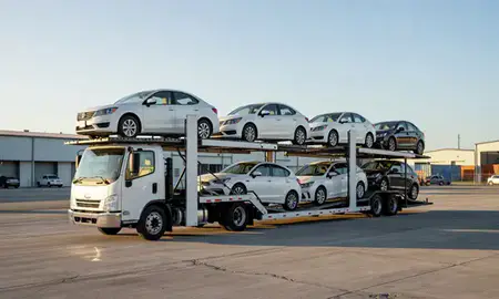 Car transporter loaded with vehicles in Carolina, Puerto Rico, United States