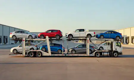 Car transporter parked in an industrial area of Fajardo, Puerto Rico, United States