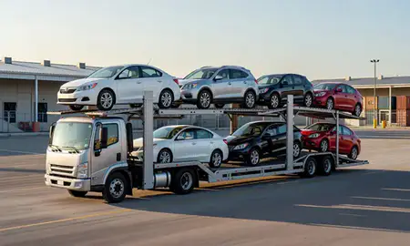 Car transporter loaded with vehicles in Fajardo, Puerto Rico, United States