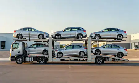 Car transporter parked in an industrial area of Guayama, Puerto Rico, United States