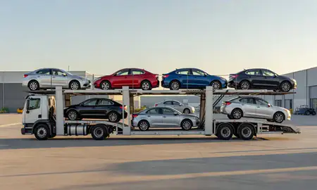 Car transporter parked in an industrial area of Guaynabo, Puerto Rico, United States
