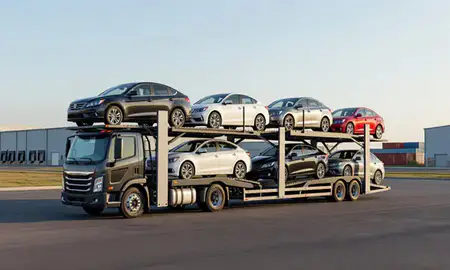 Car transporter loaded with vehicles in Guaynabo, Puerto Rico, United States