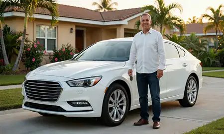 Car delivered to a driveway in Hormigueros, Puerto Rico, United States