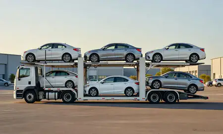 Car transporter parked in an industrial area of Hormigueros, Puerto Rico, United States