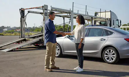 Vehicle owner beside their delivered car in Humacao, Puerto Rico, United States