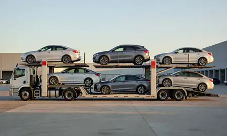Car transporter parked in an industrial area of Humacao, Puerto Rico, United States