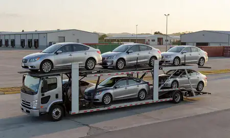 Car transporter loaded with vehicles in Isabela, Puerto Rico, United States