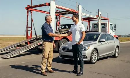 Vehicle owner beside their delivered car in Manatí, Puerto Rico, United States