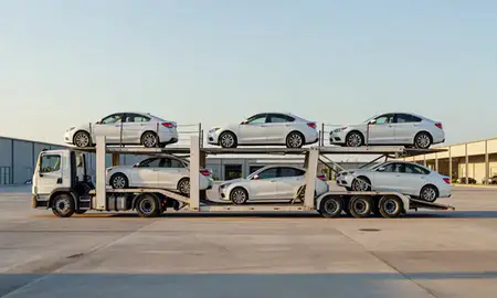 Car transporter parked in an industrial area of Manatí, Puerto Rico, United States