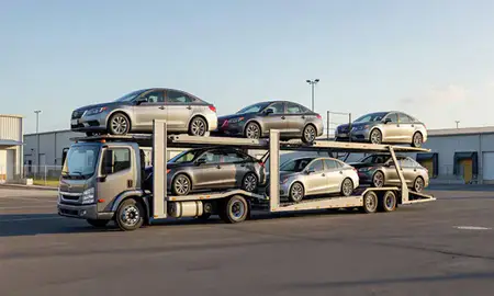 Car transporter loaded with vehicles in Manatí, Puerto Rico, United States