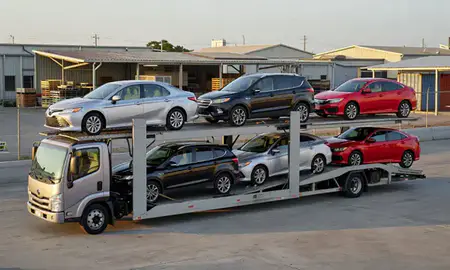 Car transporter loaded with vehicles in Mayagüez, Puerto Rico, United States