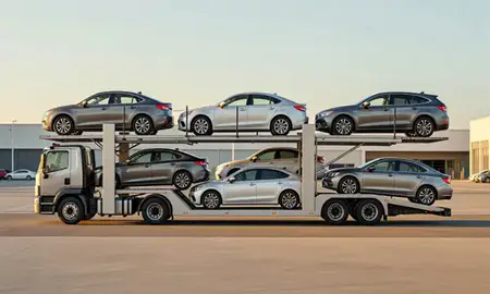 Car transporter parked in an industrial area of Ponce, Puerto Rico, United States