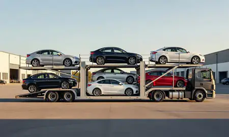 Car transporter parked in an industrial area of Río Grande, Puerto Rico, United States
