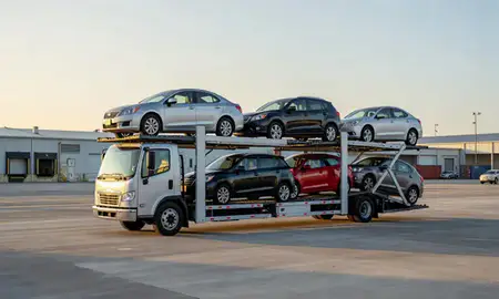 Car transporter loaded with vehicles in Río Grande, Puerto Rico, United States