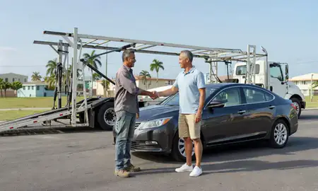 Vehicle owner beside their delivered car in San Antonio, Puerto Rico, United States