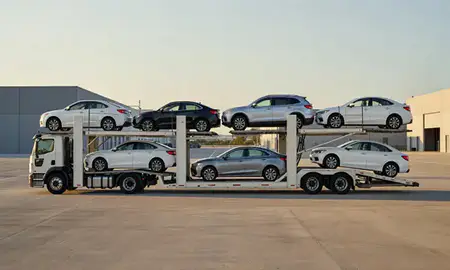 Car transporter parked in an industrial area of San Antonio, Puerto Rico, United States