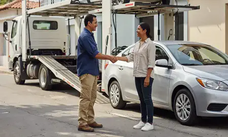 Vehicle owner beside their delivered car in San Germán, Puerto Rico, United States