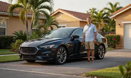 Car delivered to a driveway in San Juan, Puerto Rico, United States