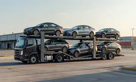 Car transporter loaded with vehicles in Trujillo Alto, Puerto Rico, United States