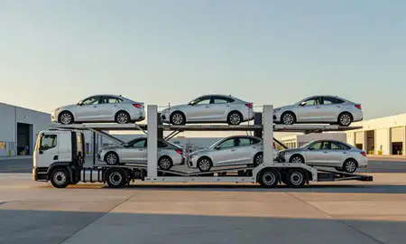 Car transporter parked in an industrial area of Vega Baja, Puerto Rico, United States