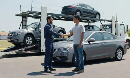 Vehicle owner beside their delivered car in Yauco, Puerto Rico, United States