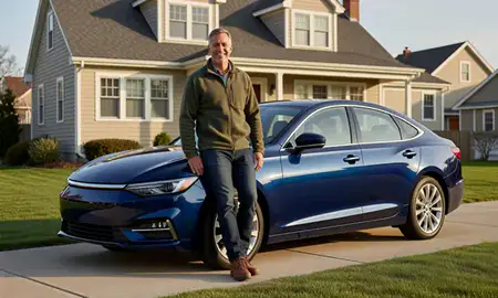 Customer with their delivered car in Rhode Island, United States
