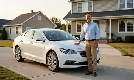 Customer with their delivered car in Ashaway, Rhode Island, United States