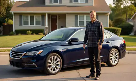 Car delivered to a driveway in Ashaway, Rhode Island, United States