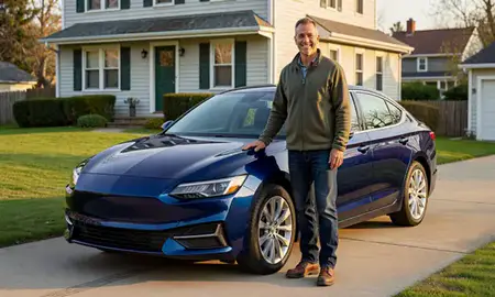 Customer with their delivered car in Central Falls, Rhode Island, United States